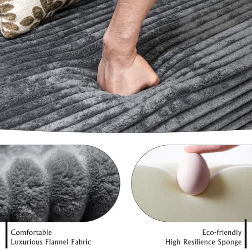 Image of 35.4 inch Corduroy Ottoman Foot Rest with Soft Memory Foam, Grey | Plush Pouf Compressed Footrest, Floor Foot Stool for Living Room, No Assembly Require