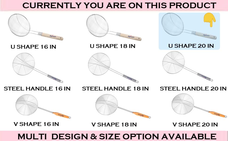Signamio Diameter 20 cm Stainless Steel Deep Fry Net Spoon Oil Strainer for Kitchen - Frying Spoon for Puri & Poori Strainer Kitchen Utensil for Frying, Cooking & Straining Tool Wood Handle 2