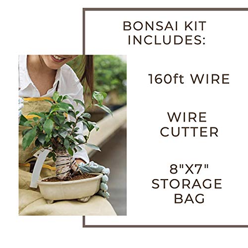 Kit de alambre para bonsái de aluminio 160ft con cortador y bolsa miniatura 3