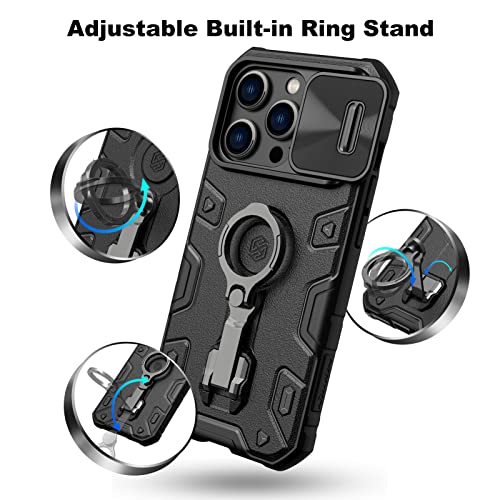 Nillkin Case For Iphone 14 Pro Case With Stand, Slide Camera Cover, Military Grade Shockproof Portective Case Compatible With Magsafe Wireless Charger&Magnetic Car Mount Holder,Black #TOP3