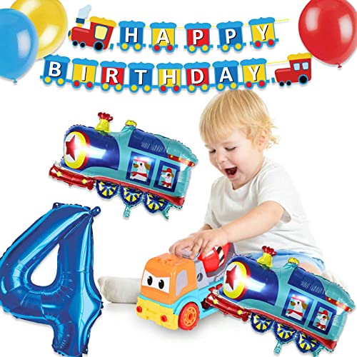 Jopary Train 4Th Birthday Decorations Boys Train, 4 Years Old Birthday Party Supplies With Number 4 Foil Balloons Train Birthday Banner,Latex Balloons For Kids Train Birthday Party Decoration #TOP1