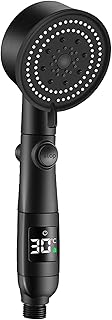 Universal Duschkopf, Digitaler Wassersparender Duschkopf, Wasserstopp-Temperaturanzeige, 5 Modi, Duschkopf Mit 2m Schlauch, für Duschkopf mit Wasserstopp, Hochdruck-Duschkopf (schwarz)