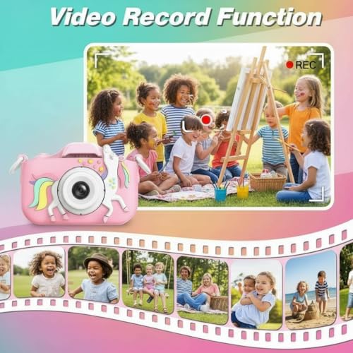 Image of MAVOKIS Unicorn Kids Camera for Girls 3-9 Years, 1080P HD Video Camcorder with Selfie, Games & Photo Frames, 2 inch Screen, Rechargeable, SD Card Supported (Not Included), Best Birthday Gift (Pink)