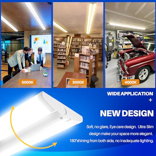 Image of ANTLUX 8FT LED Shop Lights with 3 Watts /3 Lumens /3 CCT Selectable, 60W /80W /100W, 7000lm /9500lm /11500lm, 3000K /4000K /5000K Ultra Slim 8 Foot Strip Light, Wraparound Office Ceiling Fixtures, 4 Pack
