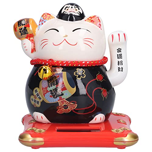 Gato de la Suerte con Energía Solar, Gato de Bienvenida de la Fortuna de la Suerte, Cerámica Maneki Neko, Gato de la Suerte para el Hogar, la Oficina Y el Automóvil, Gato Chino de Decoración(#3)