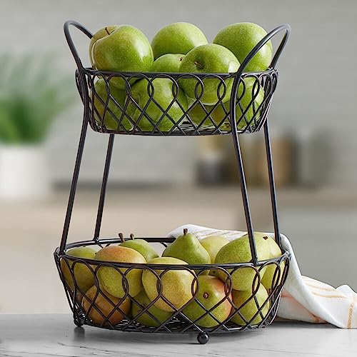 Gourmet Basics by Mikasa Loop and Lattice Wire Basket, Antique Black - Thumbnail 3