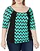 Star Vixen Women's Plus Size 3/4 Sleeve Raglan Sleeve Print Inset Slimming Colorblock Ity Knit Top with Shirttail Hem
