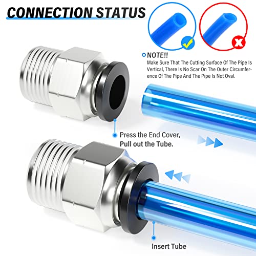 Image of TAILONZ 1 /2 inch Tube OD x 3 /8 inch NPT Male Straight Push to Connect Fitting 2pcs | Copper&Plastic,for PU /PA /PE /PVC Tubes,Pneumatic Systems,Air Lines,Factories,Workshops,Industrial,Automation,Repair,Machinery