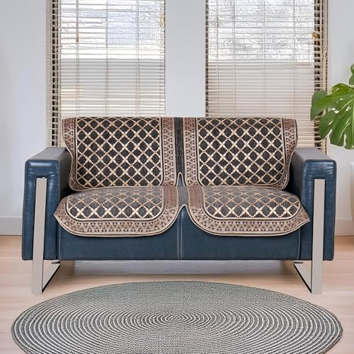 Image of Premium Chenille Woven Anti-Slip 2 Seater Sofa Cover | L-Shape Sofa Seat Protector for Living Room | Durable & Stylish Slipcover - Dark Grey