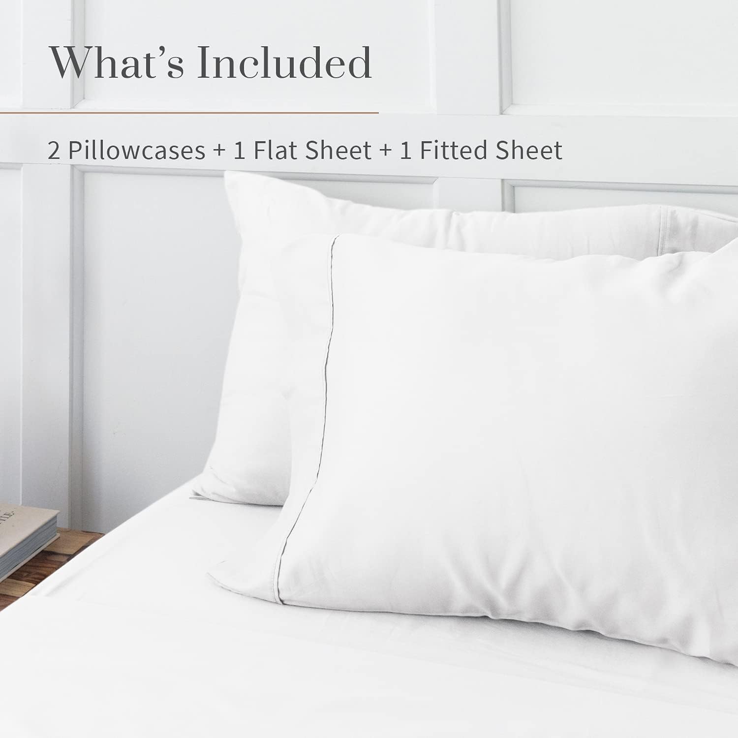 Everspread 300 Thread Count Cotton Bed Sheets (4 Piece Sheet Set) - Full Size, White. 100% Natural Long Staple Cotton Bedding, Ultra-Soft & Silky Sateen Weave. Fits Mattress up to 16 inches