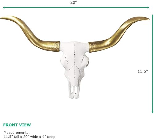 Miniatura 6 de Wallcharmers Mini calavera de cuerno largo de imitación de cuerno largo blanco + dorado, decoración de pared de cabeza de animal de taxidermia