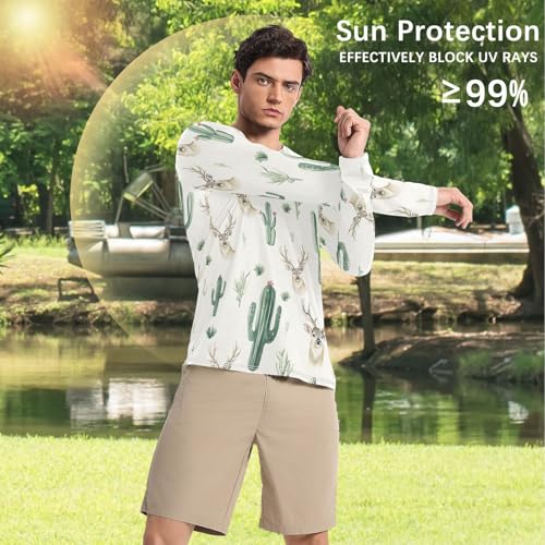 Bolaz Mens UV Protection Shirts Rash Guard Long Sleeve UPF 50+ Cactus Deer Grass Quick Dry S4