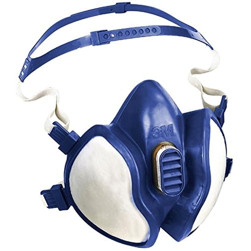 3M 454+ Schutzkleidung 5/6, mikroporöses laminiertes PE mit SMMMS-Rücken 55 g / m2, Weiß / Blau, Größe XL 3 3M Atemschutz-Halbmaske 4277 – Komplettmaske gegen organische & anorganische Gase, Dämpfe & Partikel – Geruchsmindernde Atemschutzmaske der Schutzstufe A2P3