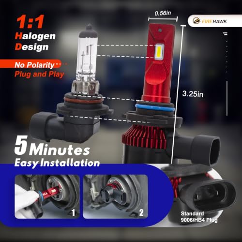 Image of Firehawk 9006 HB4 Bulbs 50000LM 700% Brighter 6000K IP68 Fog Light 2 Pack