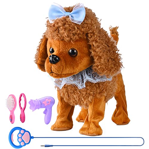 Worwoder Kids Walking And Barking And Tail Wagging Puppy Dog Toy Pet With Remote Control Leash, Electronic Stuffed Animal Dog For Age 3 4 5 6+ Years Old Best Gift (Brown Poodle) #TOP9