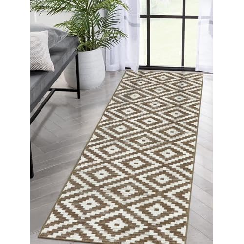 Lahome 2x8 Rug Runners for Hallways Non Slip, Black and White Kitchen Runner Rug Washable, Boho Moroccan Trellis Bathroom Runner Rug, Modern Printed Indoor Carpet Runner for Laundry Room Sta
