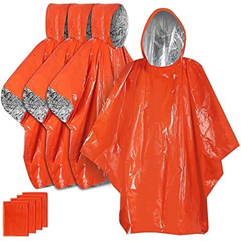 Anyoo Waterproof Rain Poncho Cape(4 Pack) for Outdoor Camping Hiking Essentials, With Reflective Side for Increase Visibility, Keep You Warm and Dry-Retains 90% of Heat, Orange, One Size Cover