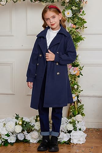 Image of GRACE KARIN Girls Dress Coat Lapel Wool Blend Long Winter Jackets with Pockets Belt 6-16Y