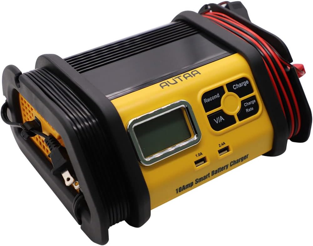 12V Fully Automatic 10 Amp Bench Battery Charger/Maintainer, Alternator Check, Cable Clamps.