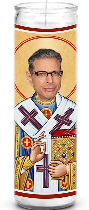 Goldblum Celebrity Prayer Candle - Funny Saint Candle - 8 inch Glass Prayer Votive - 100% Handmade in USA - Novelty Celebrity Gift