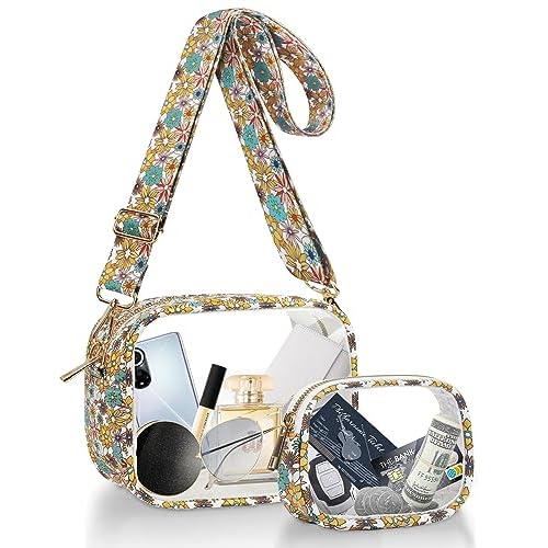 KETIEE Clear Crossbody Bag, Stadium Approved Clear Purse Bag for Concerts Sports Events Festivals Beige