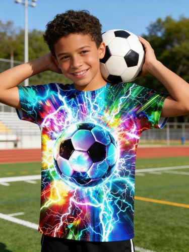 Image of Boys 3D Graphic Short Sleeve Shirts Cool Novelty Tees for 6-14 Years | Crew Neck, Comfy Loose Fit, Ideal For Sports Fans, Sports Game & Daily Casual Wear