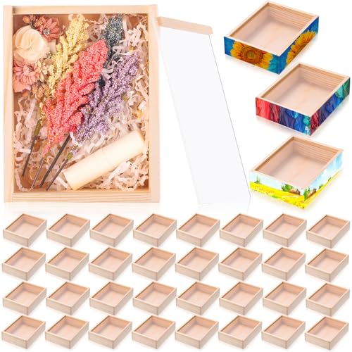 Thyle 12 Pcs Unfinished Wood Boxes with Acrylic Lids...