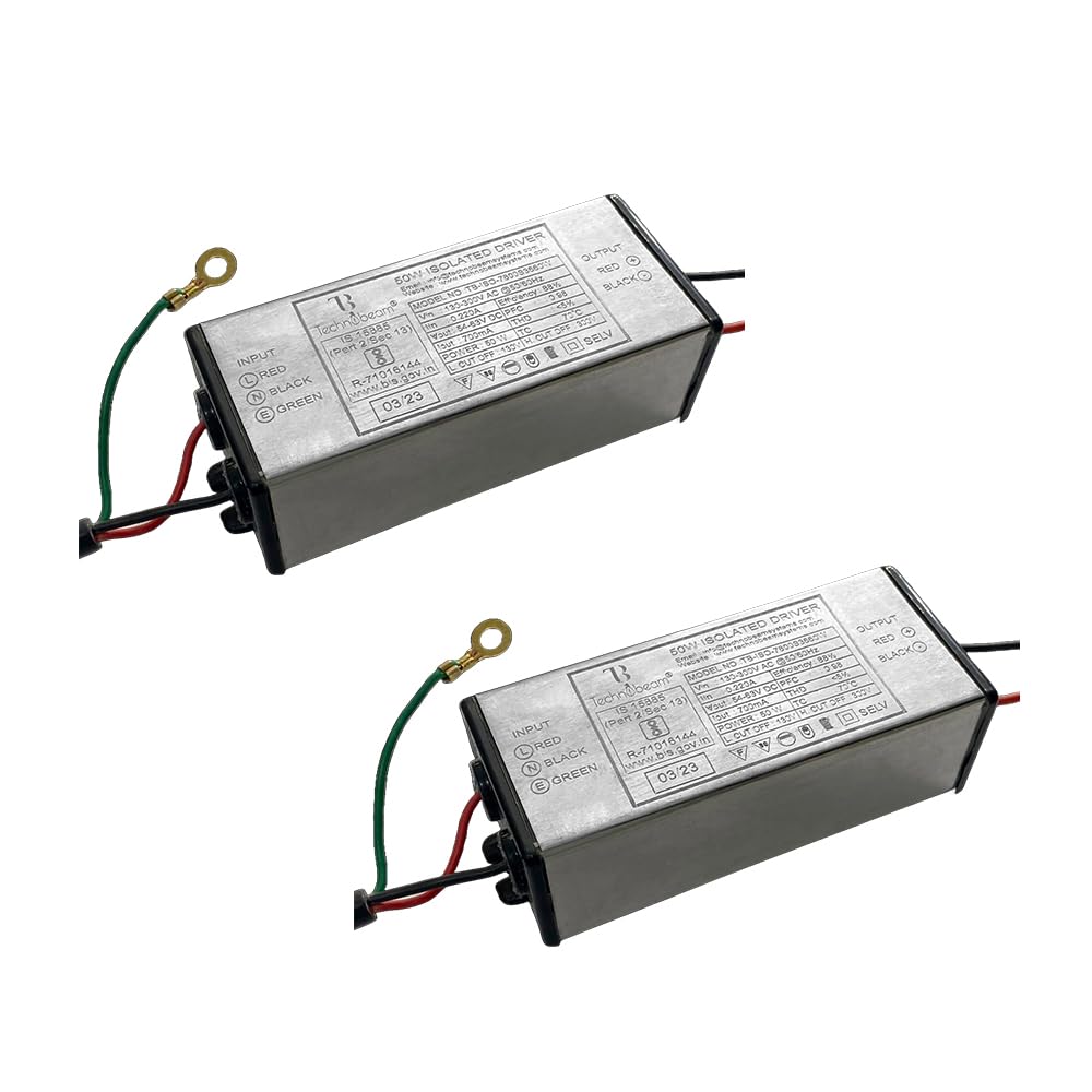 TECHNOBEAM 50W driver,BIS certified Isolated driver 63V- 750 mA with Red & Black wire at output for Steet light, flood light, (Pack of 2) (B0B8W86KC2) Amazon Price History, Amazon Price Tracker