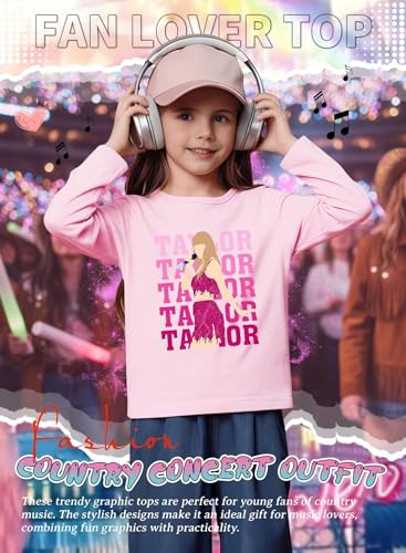 Image of Girl Country Music T-Shirt - Kids Singer Letters Graphic Birthday Shirts Gifts Fan Song Tour Concert Outfit Top