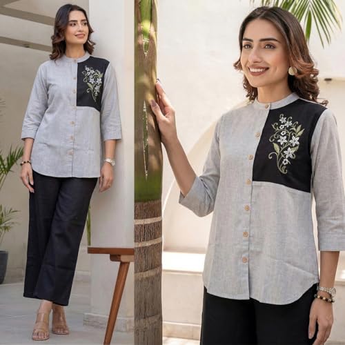 Image of TOPLOT Embroidery Cotton Kurta Set for Woman || Co ord Set for Women Stylish (5239)