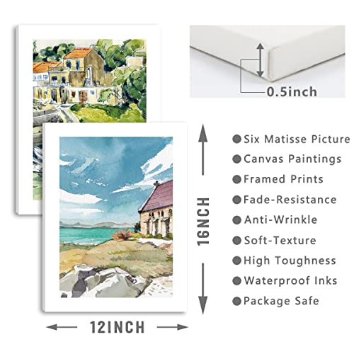 Bincue Framed Watercolor Canvas Wall Art 6 Panels Colorful Flower Painting Boho Matisse Wall Art For Living Room Staircase Bathroom 12X16 Inch #TOP4