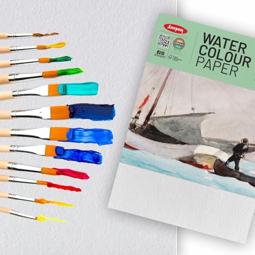 Image of Anupam Professional Watercolour Paper | A5 (21X15CM) 200 GSM Cold Pressed Paper |Acid-Free 20 Sheets| Ideal for Artist, Professional Drawing, Painting Dry & Wet, Fine Art, School, Students
