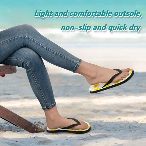 Floral Yellow Flip Flops for Beach Thong Sandals Anti-slip Lightweight Shower Shoes for Indoor Outdoor House4