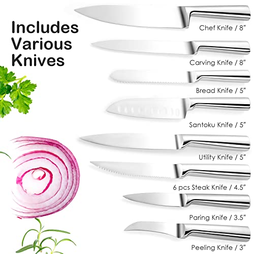 COSTWAY Kitchen Knife Set, with Block, Sharpener & Kitchen Shears,Ultra Sharp Knife Set with