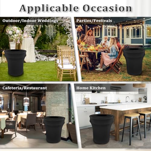 Image of BSTKEY 44 Gallon Stretch Spandex Trash Can Cover, 10 Pack Outdoor Fitted Waste Container Cover Round Garbage Can Covers for Wedding Party Commercial Fundraiser Decor, Without Trash Can (Black)