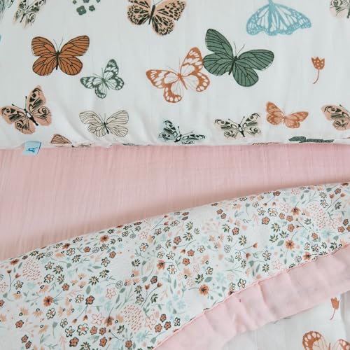 Image of Little Unicorn Toddler Bedding 3-Piece Set | Includes Comforter, Crib Sheet & Pillowcase | Soft & Breathable Muslin Fabric | for Convertible Cribs & Toddler Beds (Butterflies)