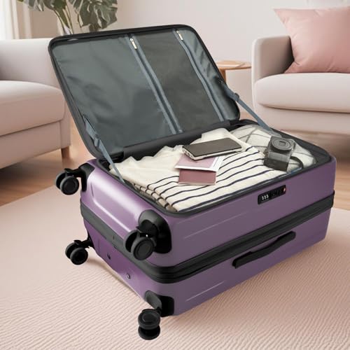 24-Inch Lightweight ABS Hardshell Suitcase - Checked Luggage with TSA Lock, 360° Silent Spinner Wheels, Top Opening & Cup Holder - Ideal for Business Travel Suitcase(Purple) 6