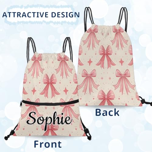 Pink Bow Custom Drawstring Backpack Waterproof Personalized Drawstring Bag for Men Women Gym Beach Travel Sport Sackpack4