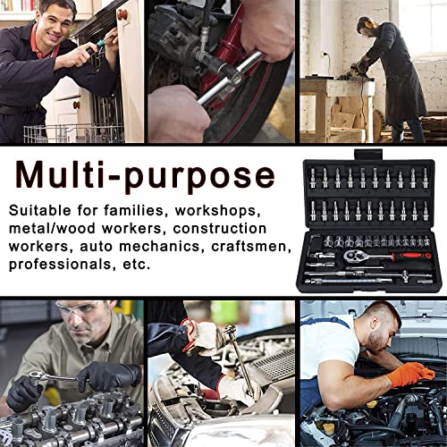 Vehimach Drive Socket Set, Sae And Metric Hex Bit Socket Set, Ratchet Wrench Set With S2 & Cr-V Sockets, Mechanic Tool Kits For Auto Repair Household #TOP5