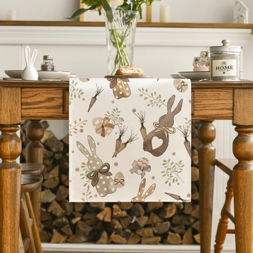 Artoid Mode Carrots Bunny Rabbits Easter Table Runner, Seasonal Spring Kitchen Dining Table Decoration for Home Party Decor 40x240 cm - Image 3