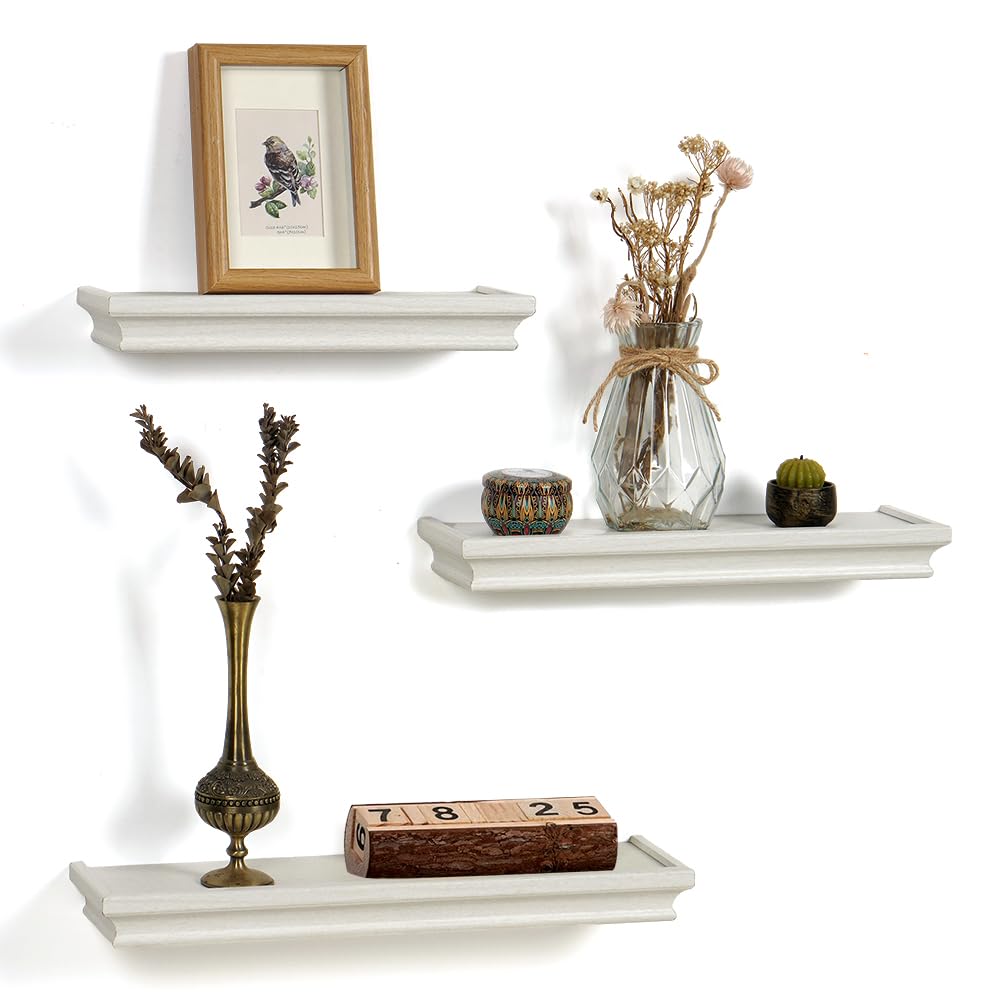 Juego de 3 estanterías de pared vintage, estantes flotantes decorativos, estantes colgantes estrechos para salón, cocina, pasillo, baño, 30 cm, 36 cm, 42 cm