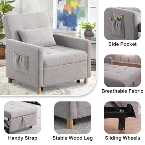 Sillón cama plegable convertible gris claro miniatura 4