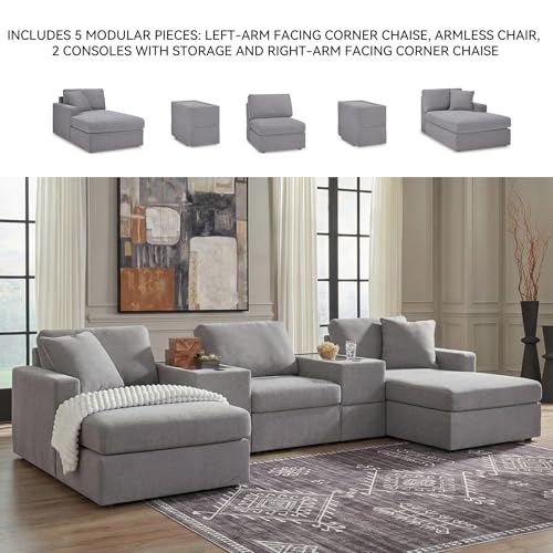 Image of Signature Design by Ashley 5-Piece Modular Pit Sectional, Granite Gray