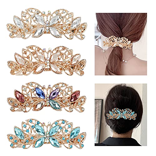 Lawie Pack de 4 Pinzas de Mariposa de Lujo con Piedras de Cristal Brillantes y Purpurina para el Pelo, Clips Metálicos para Mujeres y Niñas miniatura 1