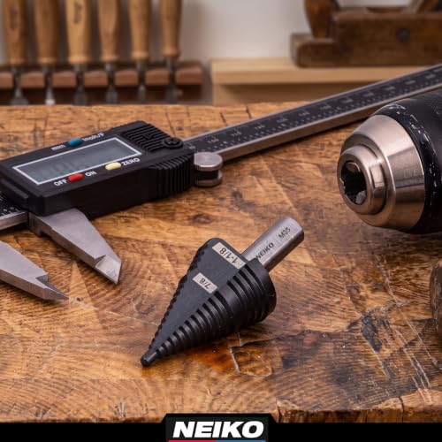Image of NEIKO 10626B Step Drill Bit, 2 Steps 7 /8 inch to 1-1 /8 inch Straight M35 Cobalt, AlTiSiN Coated, 3 /8 inch Tri-Flat Step Bits for Steel, Metal, Wood, Plastic, Unibit Cone Drill Bits, Two Flute