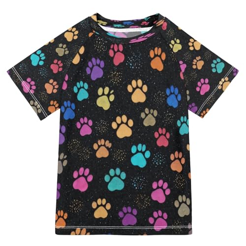 Boys Short Sleeve T-Shirts Footprint Colorful Dogs Rashguard Kids Swim Shirts Sun UPF 50+ - Main Image