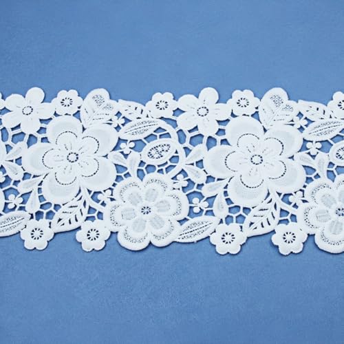 Image of 5.6" Wide Floral Pattern Lace Trim, Vintage Embroidered Lace Fabric, White Thick Lace Ribbon for DIY Crafts, Sewing, Decoration, 4 Yards