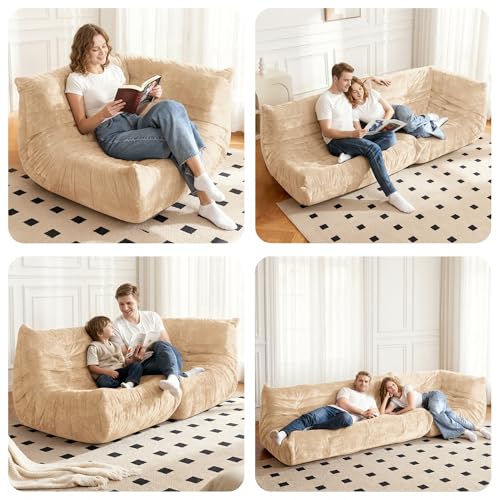 Image of Bean Bag Chair, Memory Foam Bean Bag Chairs for Adults, Fireside Corner Chair Lazy Floor Corner Sofa for Living Room, Bedroom, Dorm, Office(Khaki)