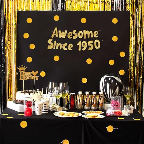 Image of Pre-Strung Awesome Since 1950 Gold Glitter Banner - Funny 76th Birthday Decorations for Men and Women - Birthday Party Supplies and Gifts
