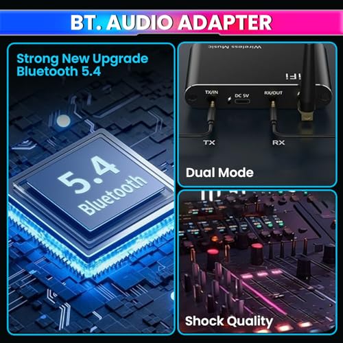 Image of amiciSound Bluetooth 5.4 Receiver Transmitter with Mic and Remote Control, aptX-Adaptive aptX-LL Wireless Audio Adapter for TV, Airplane, Home Stereo, Car with 3.5mm Aux Jack, Dual Connection